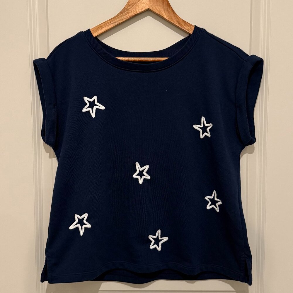 Lou & Grey navy blue star embroidered top